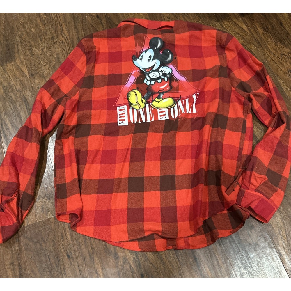 Disney Button Up Long Sleeve Shirt Mickey Mouse Red Plaid Size 2XL